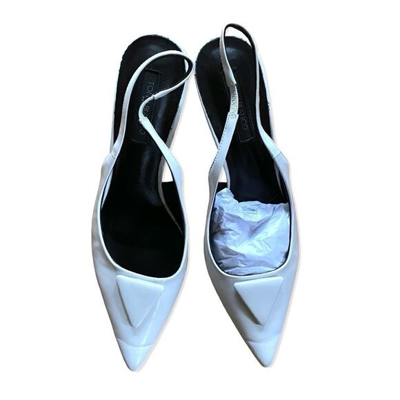 Tony Bianco Bertie high heels Slingbacks shoes White high shine  Revolve Sz 9.5 - Picture 15 of 15